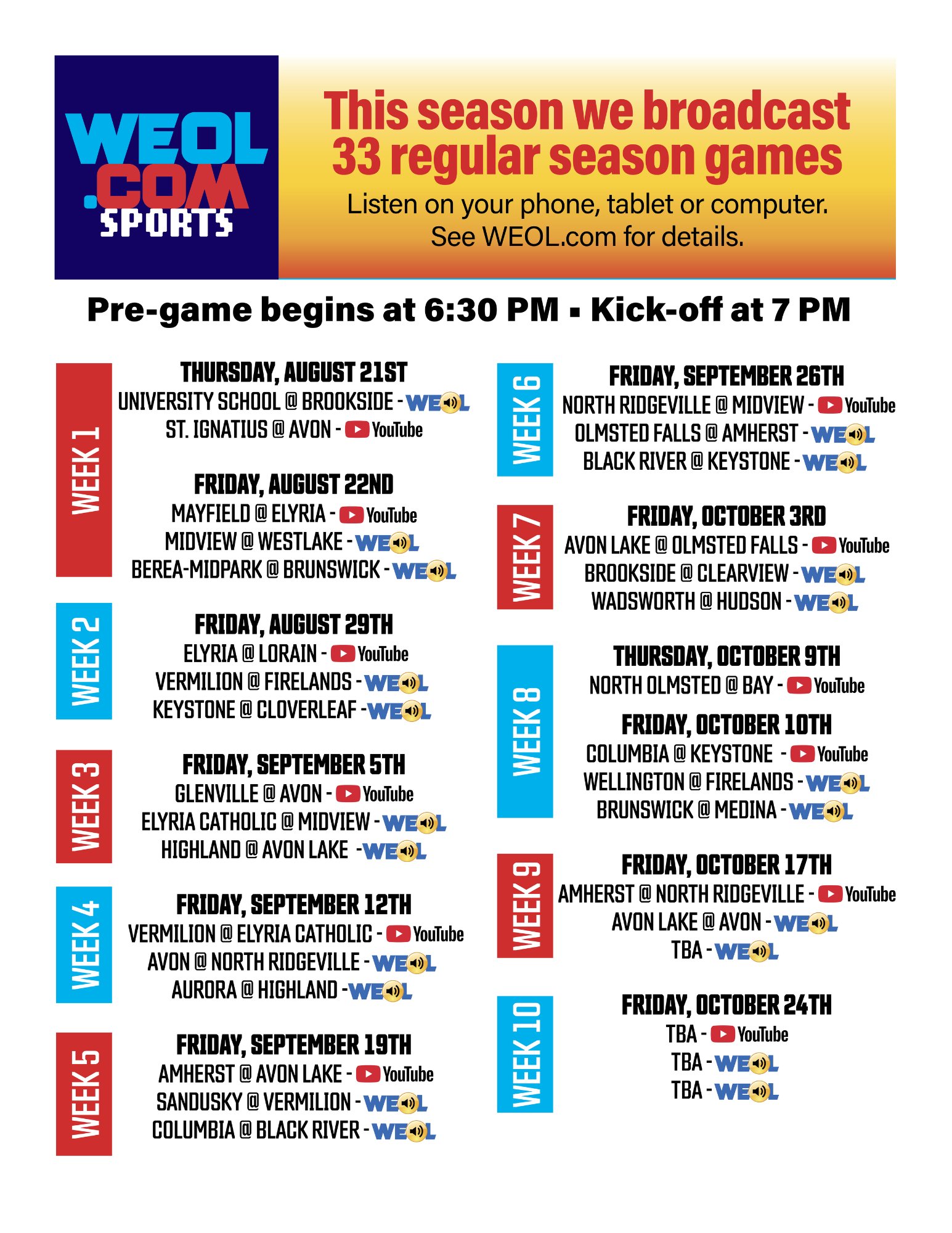 WEOL Football Schedule Poster